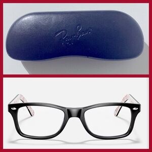 Ray-Ban 5228 5014 Authentic Men’s Shiny Black Square Retro Wingtip Style + Case
